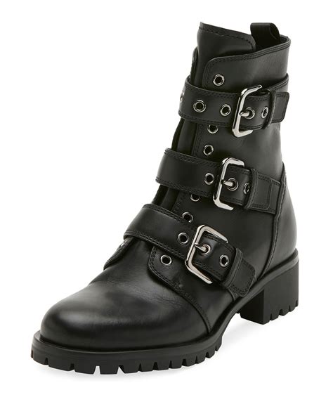 prada leather buckle combat bootie black|Prada Boots for Women .